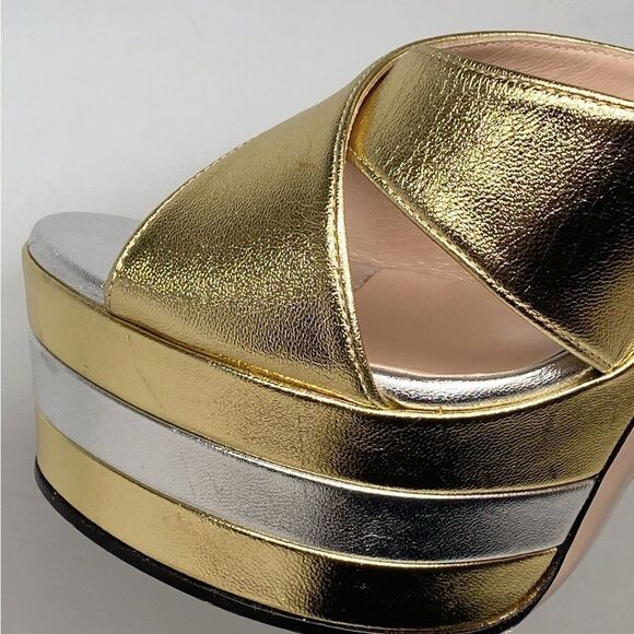 Gucci Women's Crisscross High Heel Platform Sandals size 40 - Picture 12 of 16